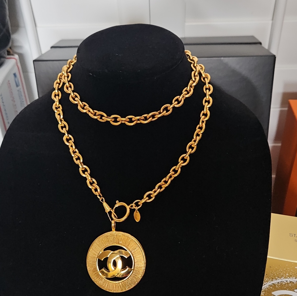 Chanel sunburst big medallion necklace